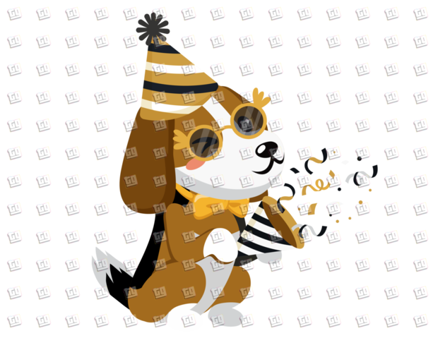 Puppy With Party Hat, Glasses, Bow-Tie and Confetti - New Years - DTF Transfer