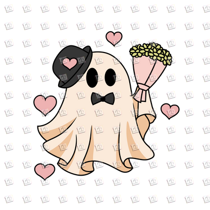 Retro Ghost Top Hat and Bouquet - Valentines - DTF Transfer