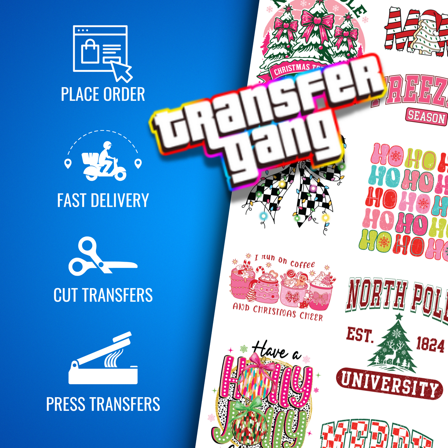 Ready to Press DTF Gang Sheet; Farmhouse Christmas - 12 Adult-Sized Designs for Apparel