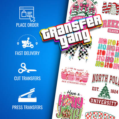 Ready to Press DTF Gang Sheet; Farmhouse Christmas - 12 Adult-Sized Designs for Apparel