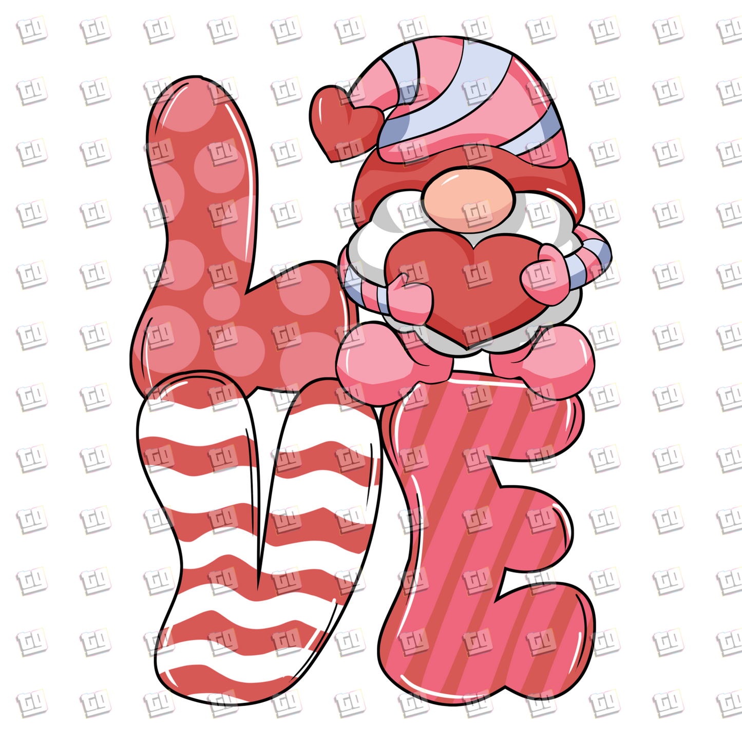 Love Gnome Pink Stripes - Valentines - DTF Transfer