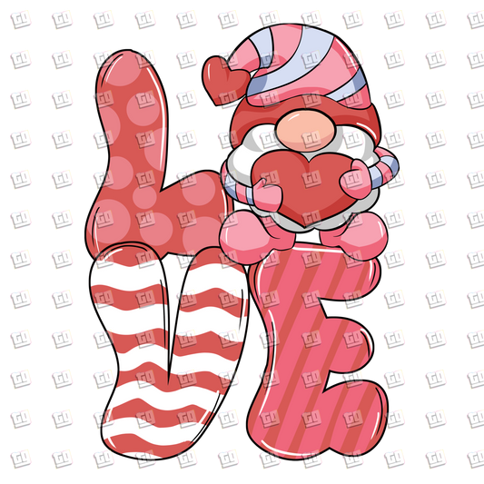 Love Gnome Pink Stripes - Valentines - DTF Transfer