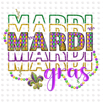 Mardi Gras Text (Beads, Argyle) - Mardi Gras - DTF Transfer