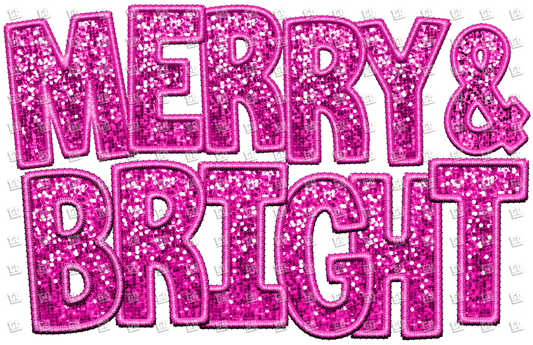 Merry and Bright Sequins Glitter Pink - Holidays - DTF Transfer