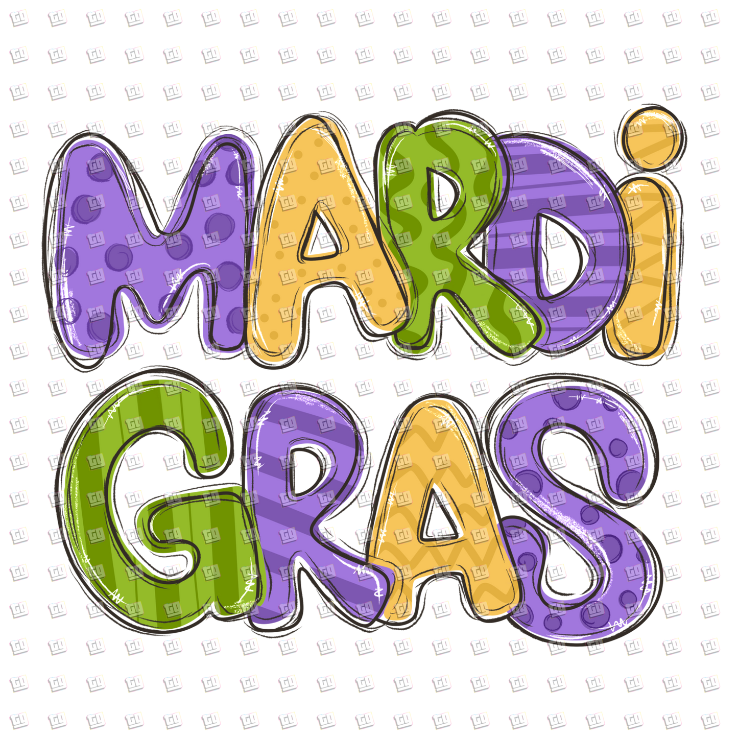 Mardi Gras Text (Green, Purple, Yellow) - Mardi Gras - DTF Transfer