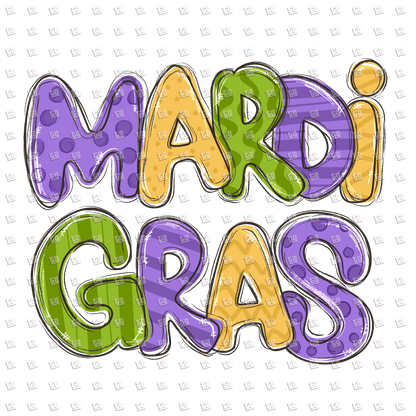 Mardi Gras Text (Green, Purple, Yellow) - Mardi Gras - DTF Transfer