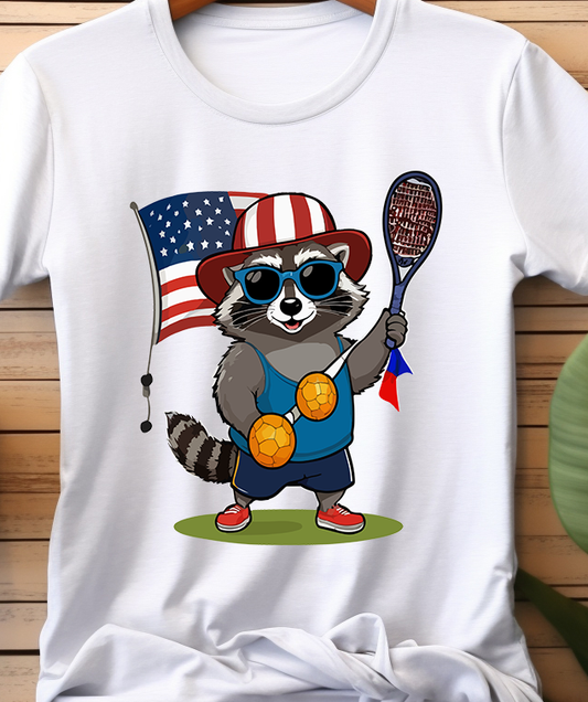 Cat with USA Flag Playing Pickleball - Pickleball - DTF Transfer