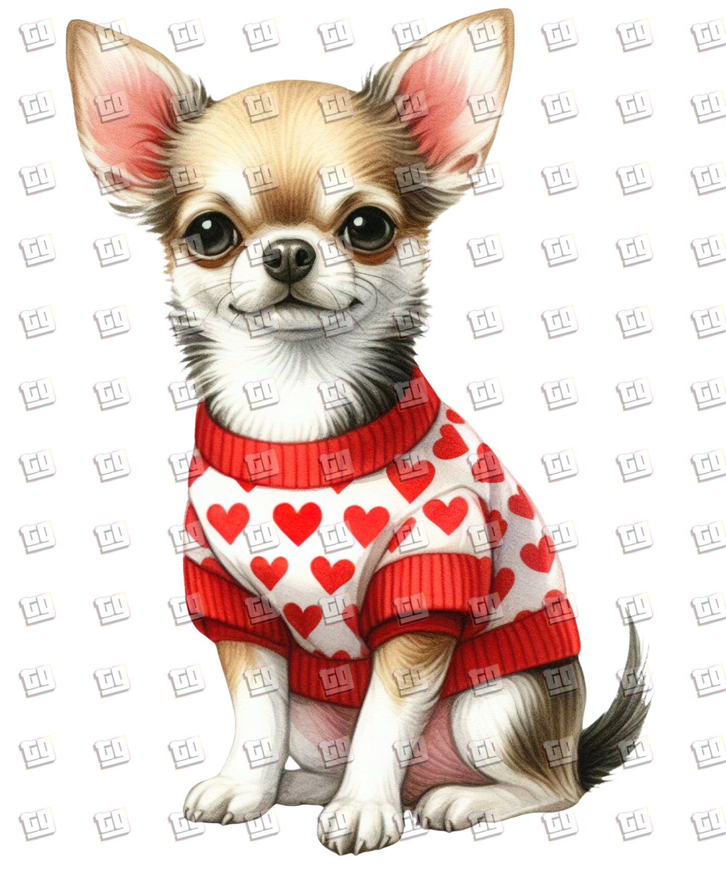 Puppy With Red Sweater (Hearts) V12 - Valentines - DTF Transfer