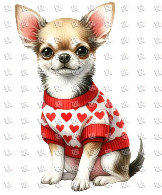 Puppy With Red Sweater (Hearts) V12 - Valentines - DTF Transfer