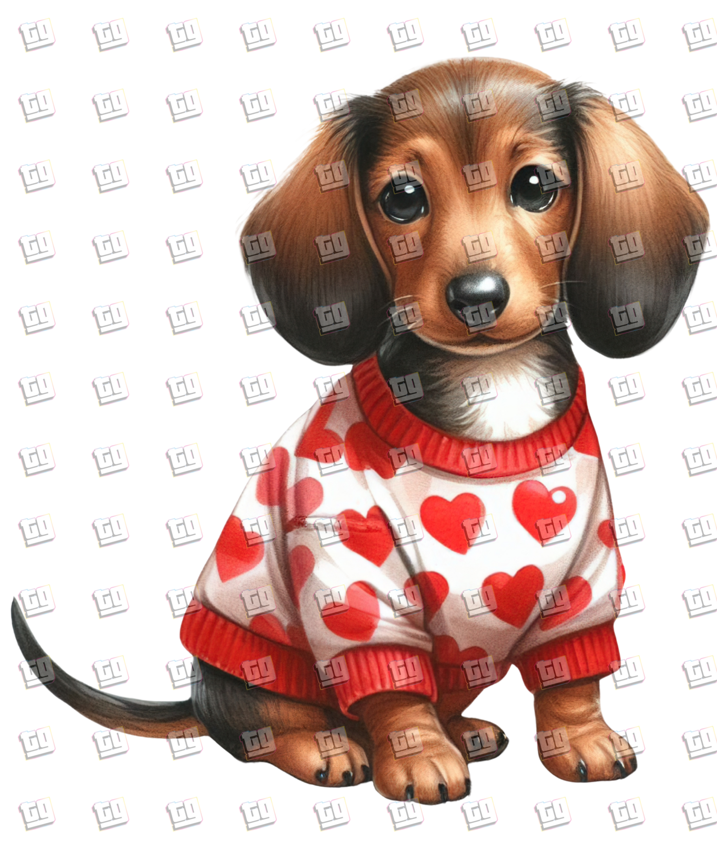 Puppy With Red Sweater (Hearts) V13 - Valentines - DTF Transfer