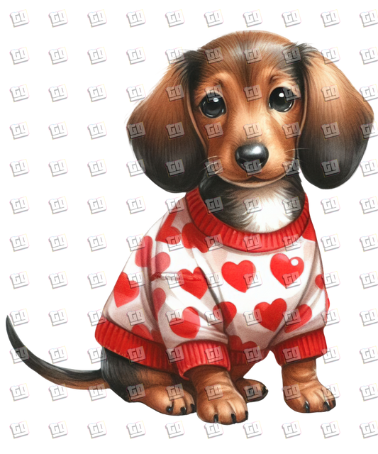 Puppy With Red Sweater (Hearts) V13 - Valentines - DTF Transfer