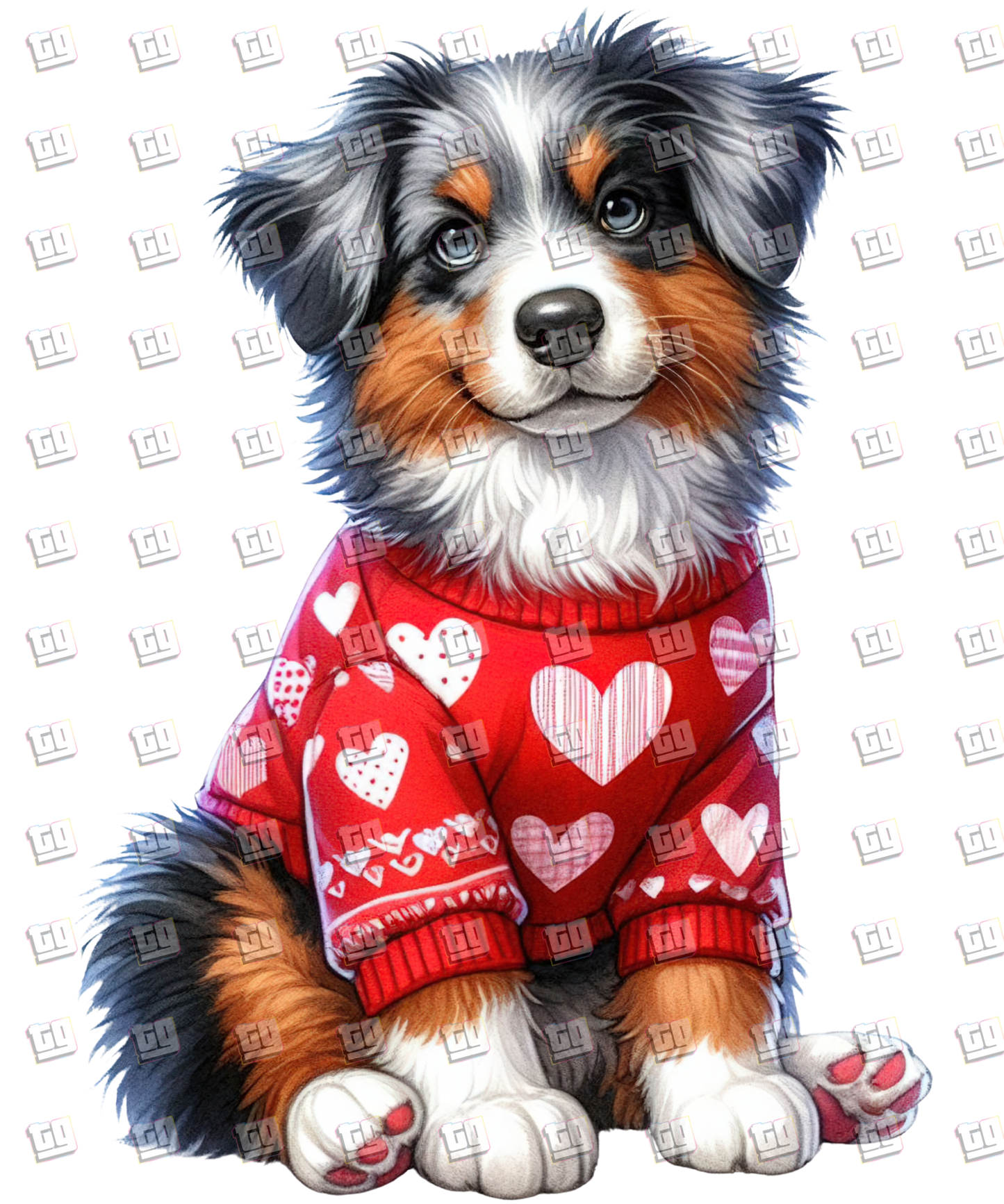 Puppy With Red Sweater (Hearts) V14 - Valentines - DTF Transfer