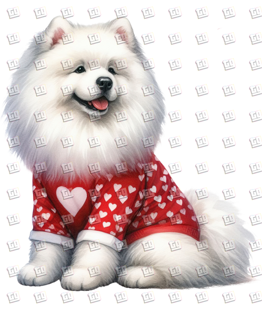 Puppy With Red Sweater (Hearts) V15 - Valentines - DTF Transfer