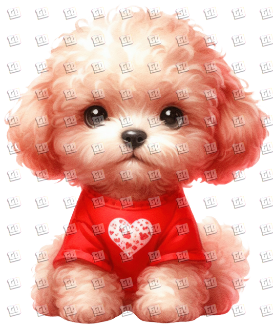 Puppy With Red Sweater (Hearts) V16 - Valentines - DTF Transfer