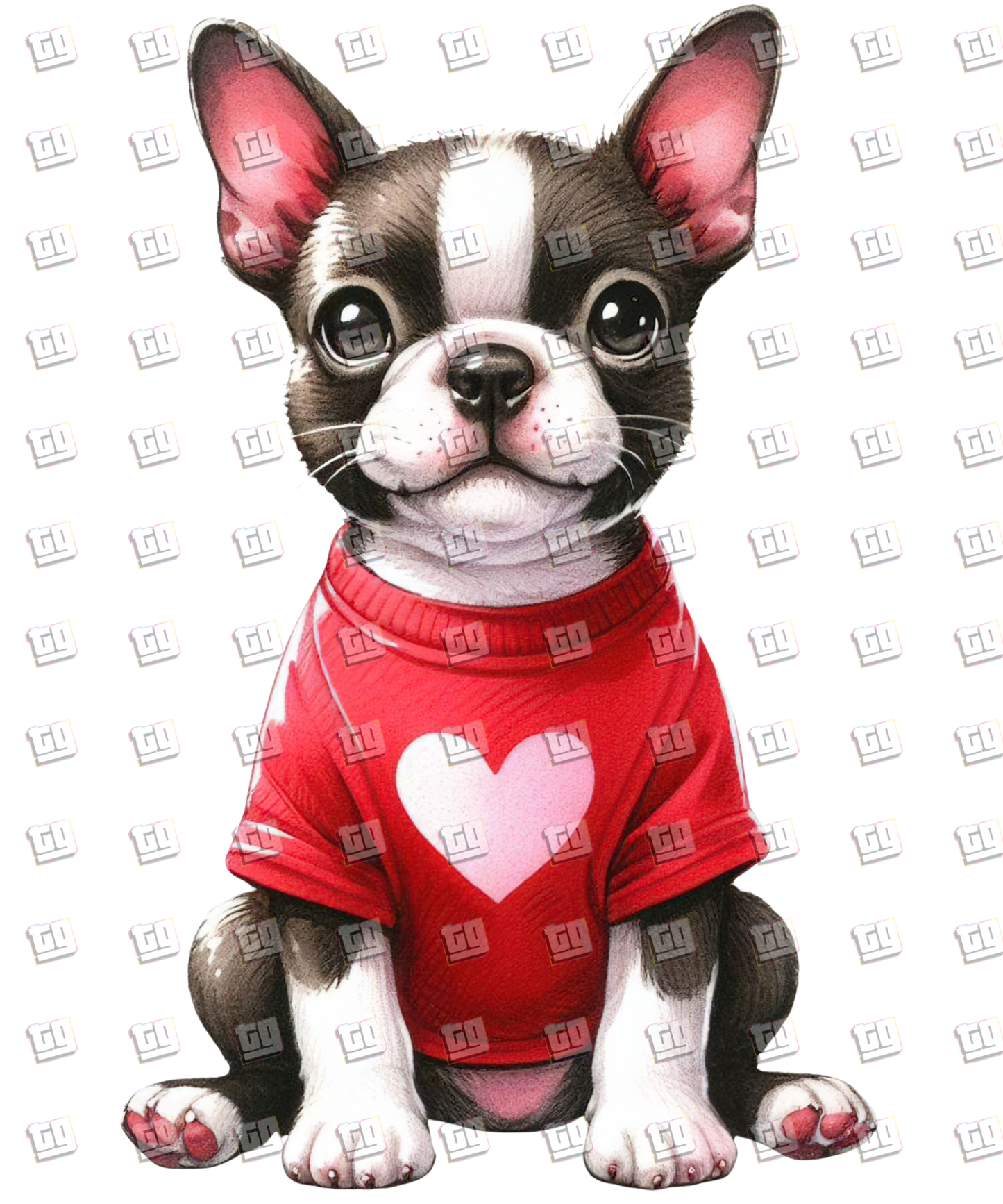 Puppy With Red Sweater (Hearts) V19 - Valentines - DTF Transfer