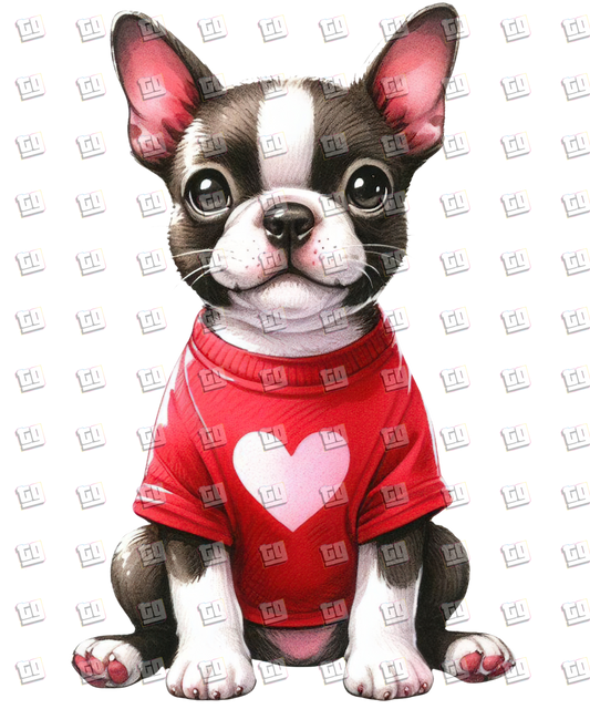 Puppy With Red Sweater (Hearts) V19 - Valentines - DTF Transfer