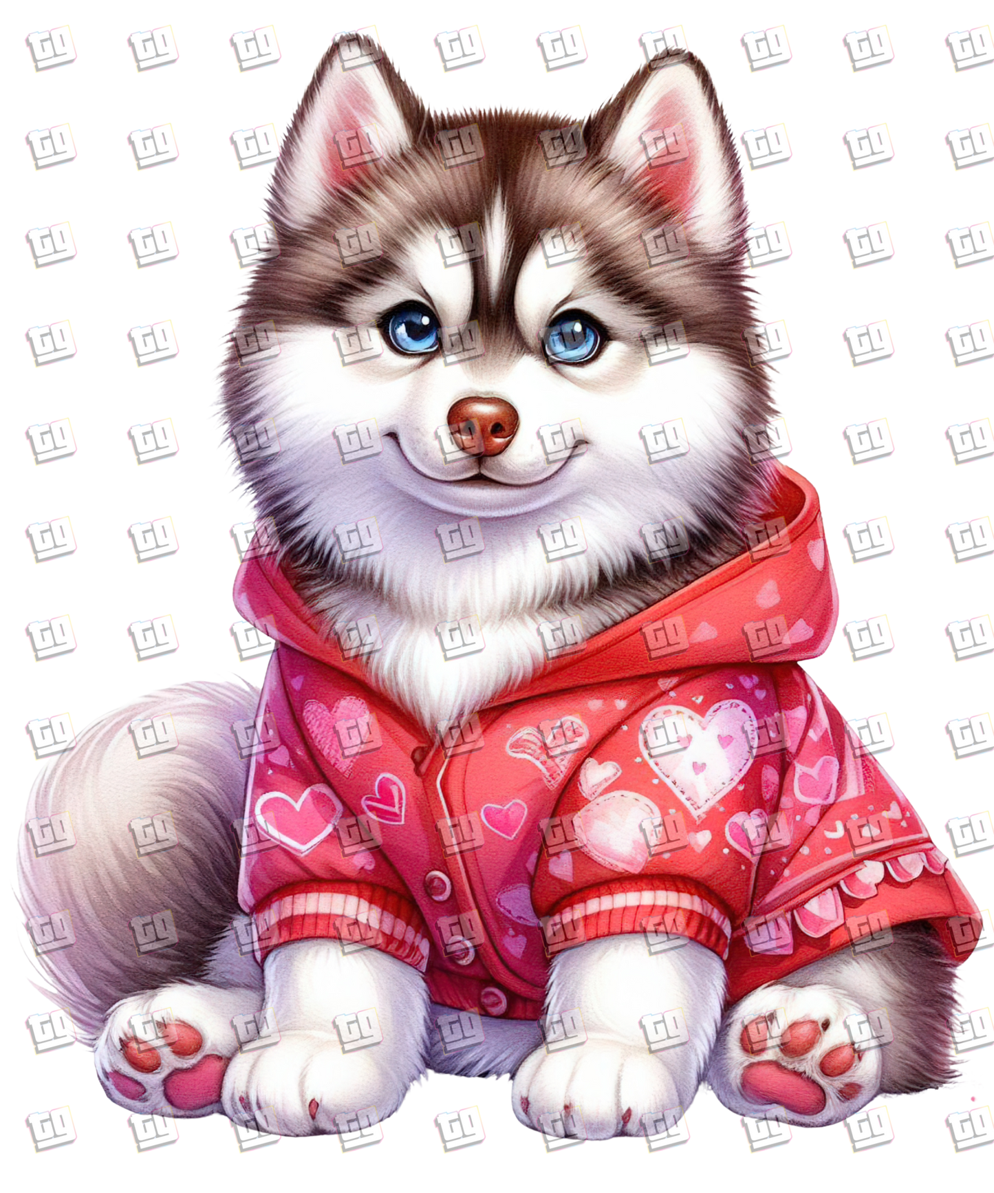Puppy With Red Sweater (Hearts) V20 - Valentines - DTF Transfer