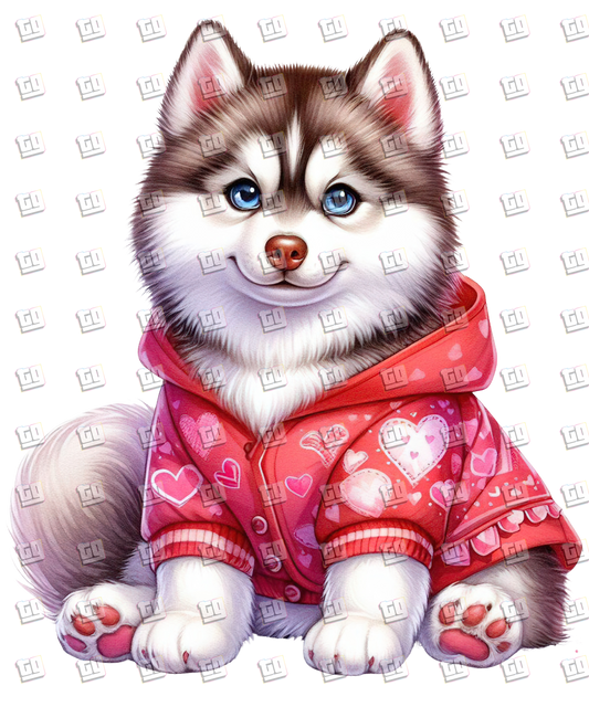 Puppy With Red Sweater (Hearts) V20 - Valentines - DTF Transfer