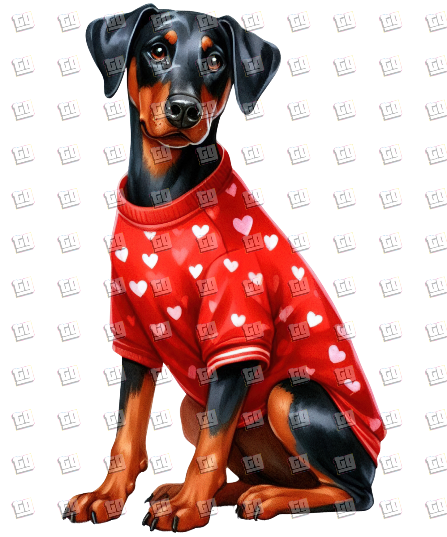 Puppy With Red Sweater (Hearts) V21 - Valentines - DTF Transfer