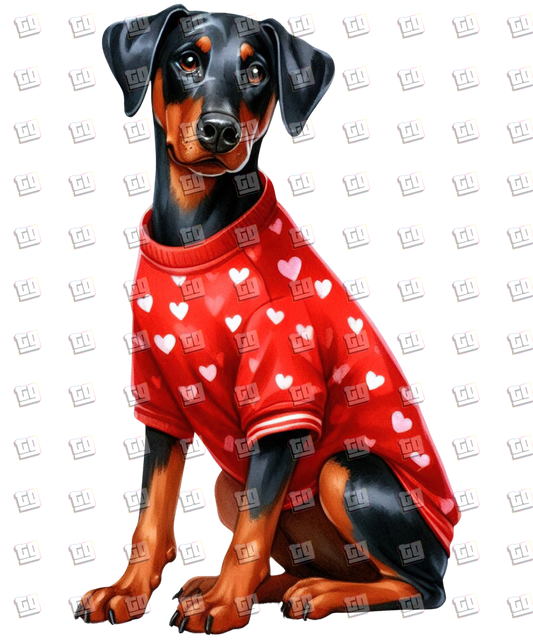 Puppy With Red Sweater (Hearts) V21 - Valentines - DTF Transfer