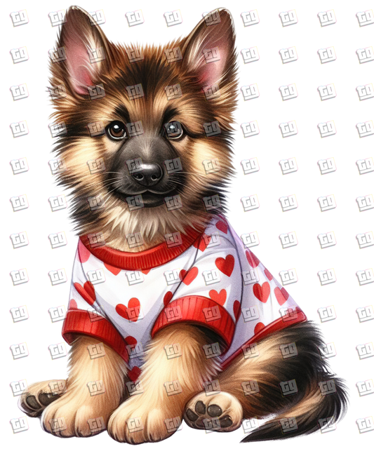 Puppy With Red Sweater (Hearts) V3 - Valentines - DTF Transfer