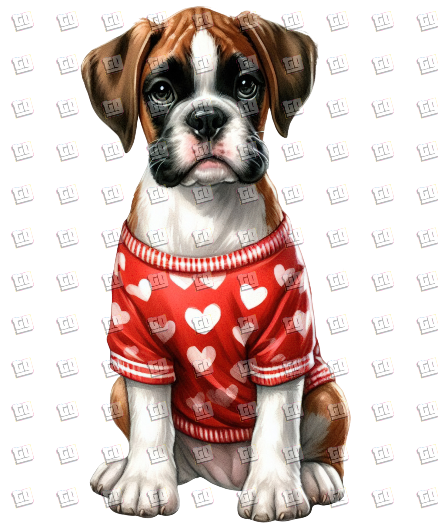 Puppy With Red Sweater (Hearts) V5 - Valentines - DTF Transfer