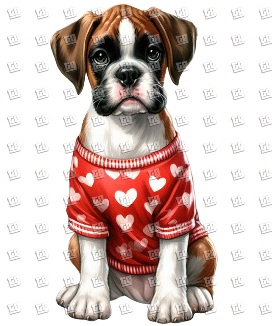 Puppy With Red Sweater (Hearts) V5 - Valentines - DTF Transfer