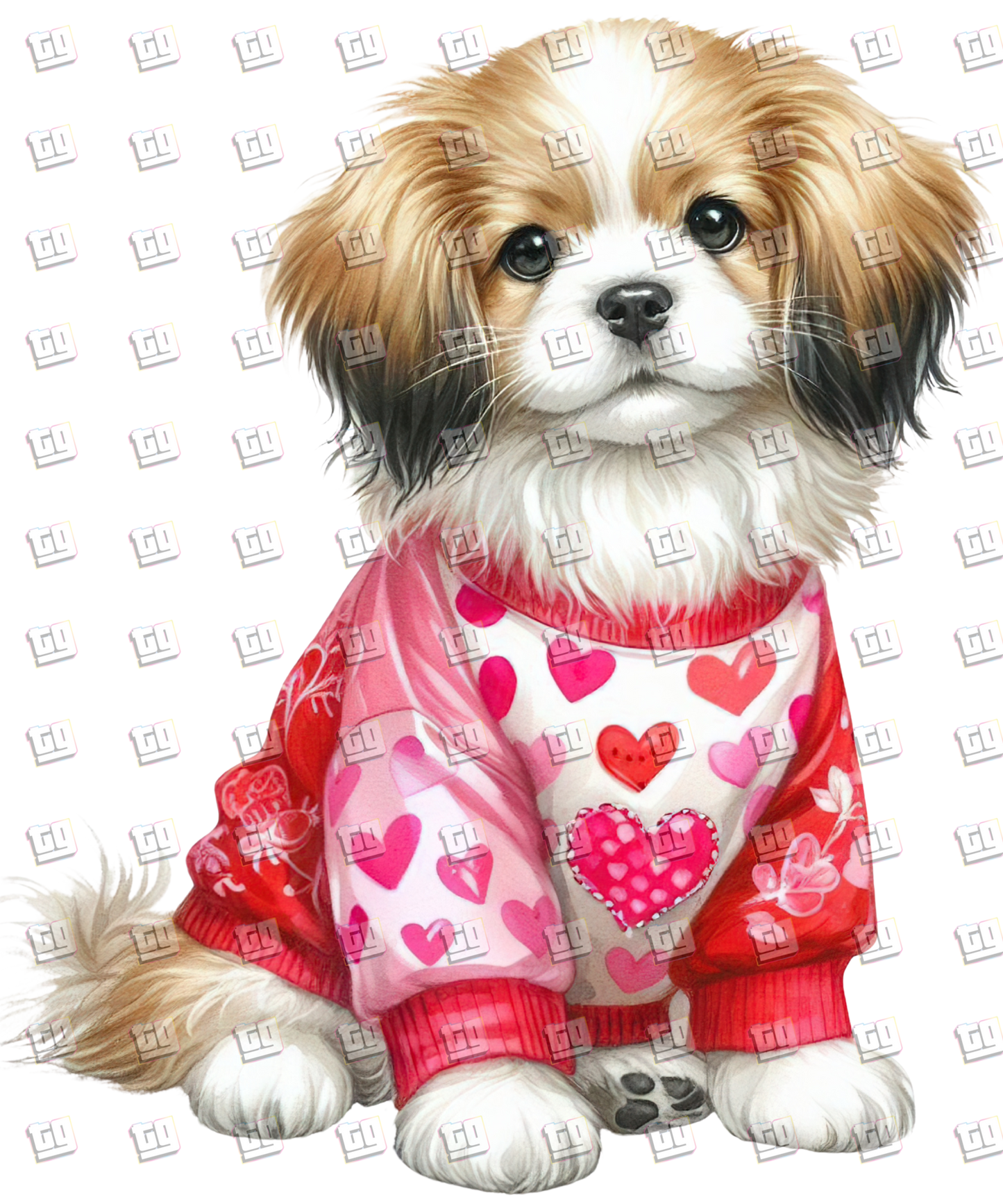 Puppy With Red Sweater (Hearts) V6 - Valentines - DTF Transfer