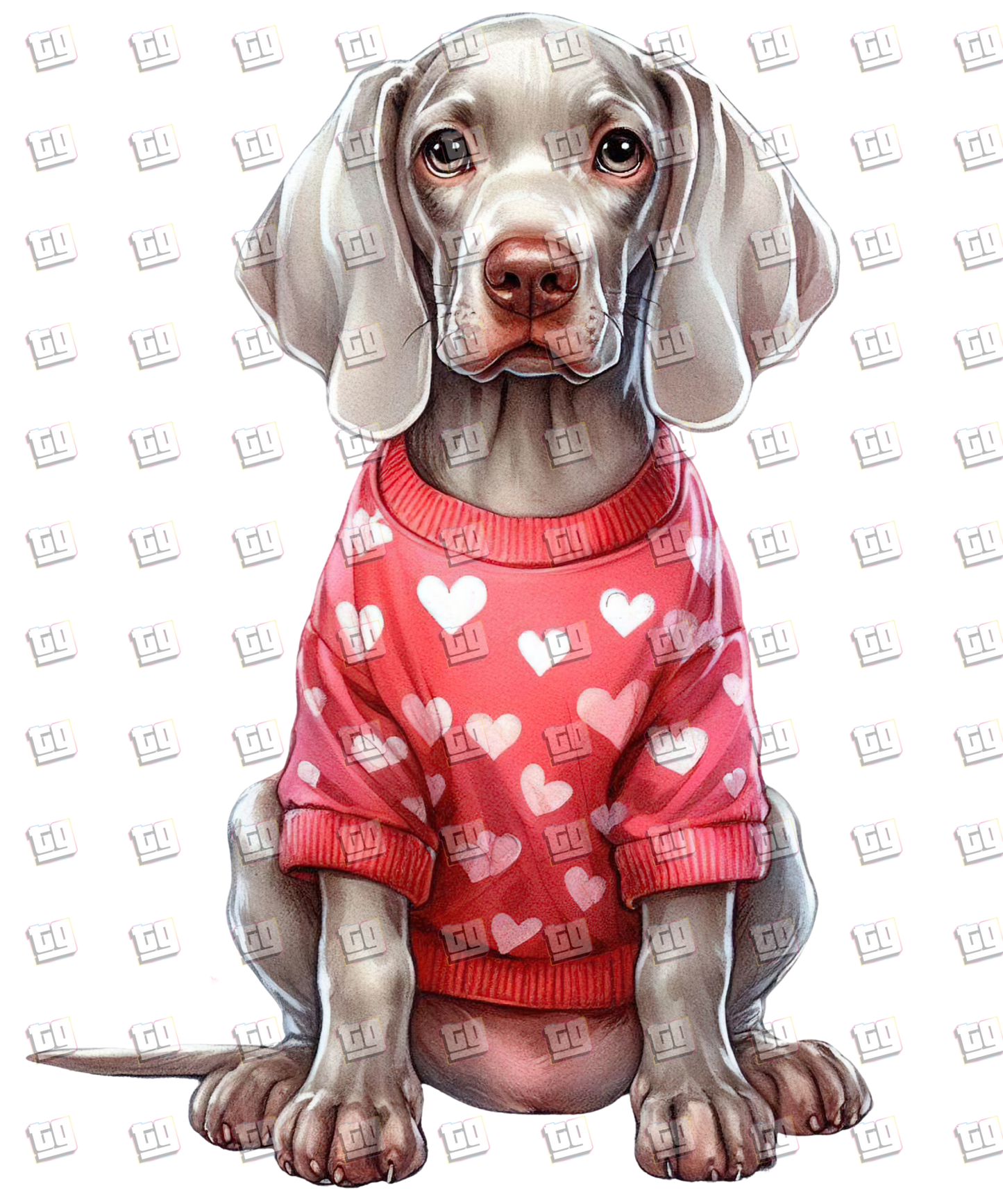 Puppy With Red Sweater (Hearts) V7 - Valentines - DTF Transfer