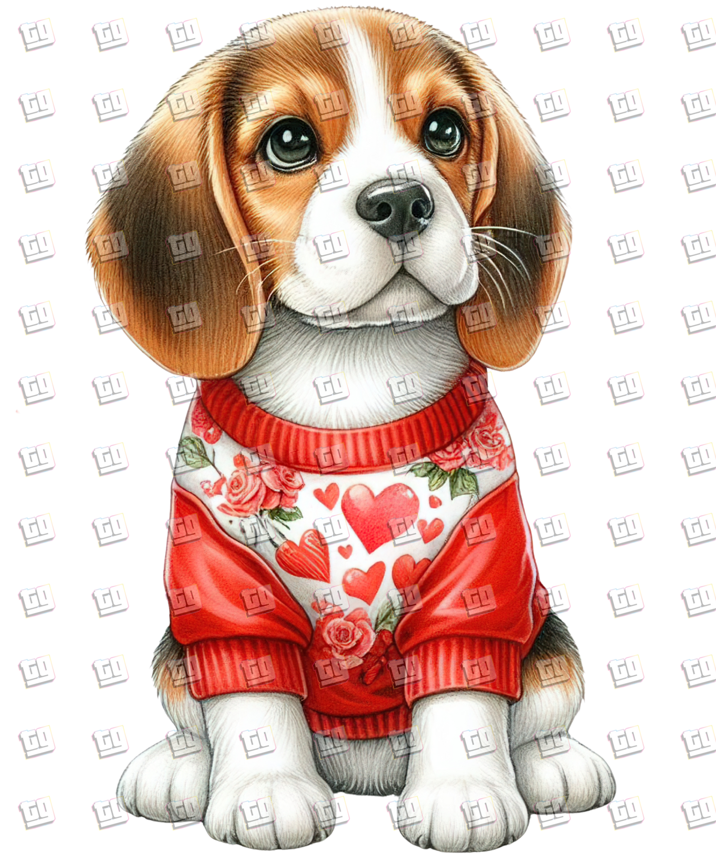 Copy of Puppy With Red Sweater (Hearts) V8 - Valentines - DTF Transfer