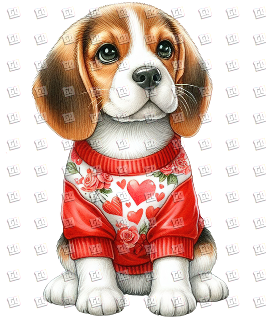 Copy of Puppy With Red Sweater (Hearts) V8 - Valentines - DTF Transfer