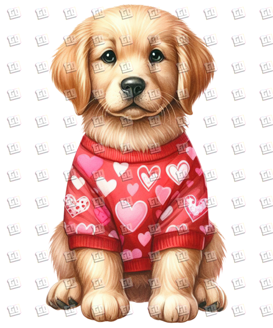 Puppy With Red Sweater (Hearts) V9 - Valentines - DTF Transfer