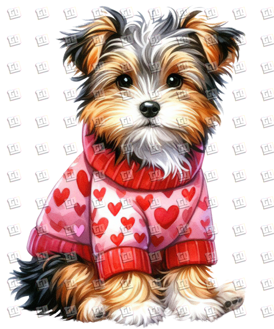 9Puppy With Red Sweater (Hearts) V10 - Valentines - DTF Transfer