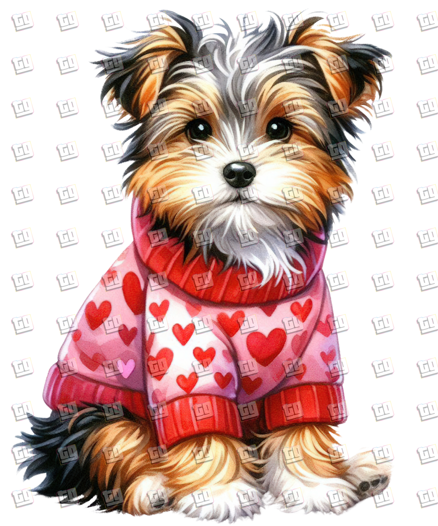 9Puppy With Red Sweater (Hearts) V10 - Valentines - DTF Transfer