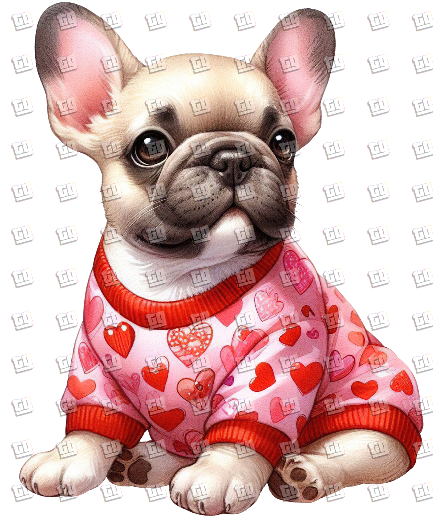 Puppy With Red Sweater (Hearts) V11 - Valentines - DTF Transfer