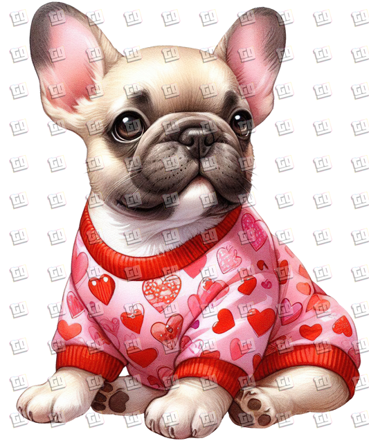 Puppy With Red Sweater (Hearts) V11 - Valentines - DTF Transfer