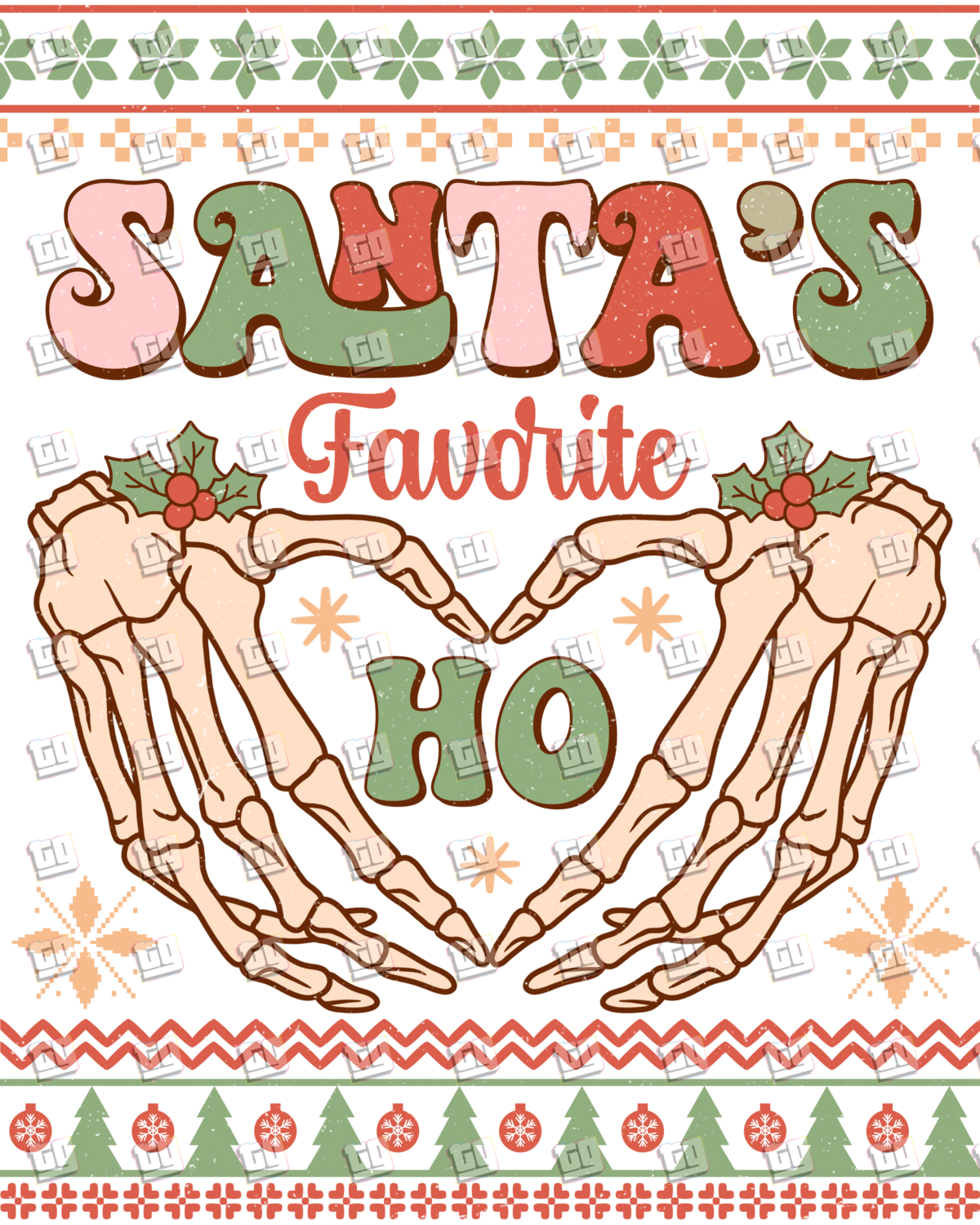 Retro Santa's Favorite Ho (Ugly Christmas Sweater) - Holidays - DTF Transfer