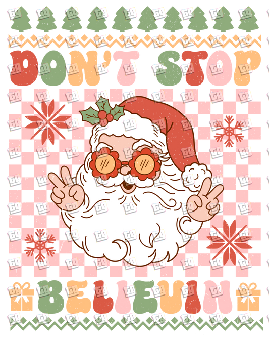 Retro Santa Don't Stop Believin (Ugly Christmas Sweater) - Holidays - DTF Transfer