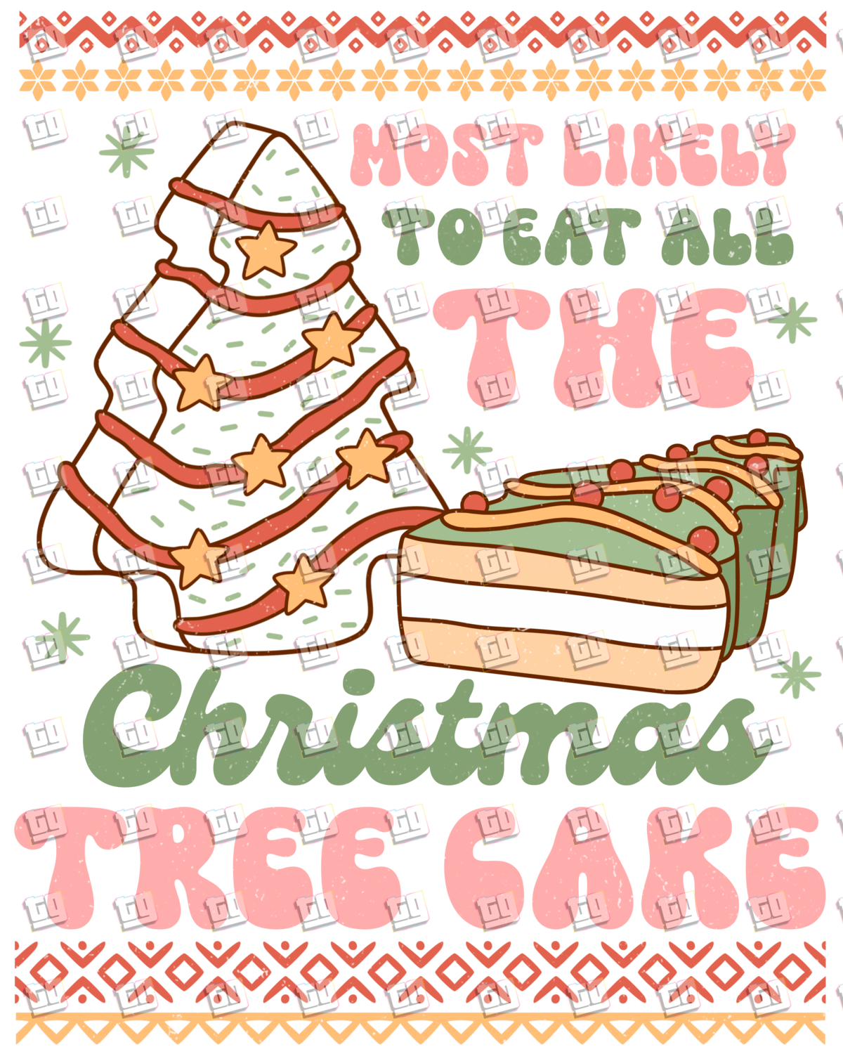 Retro Most Likely To Eat All The Christmas Tree Cake (Ugly Christmas Sweater) - Holidays - DTF Transfer