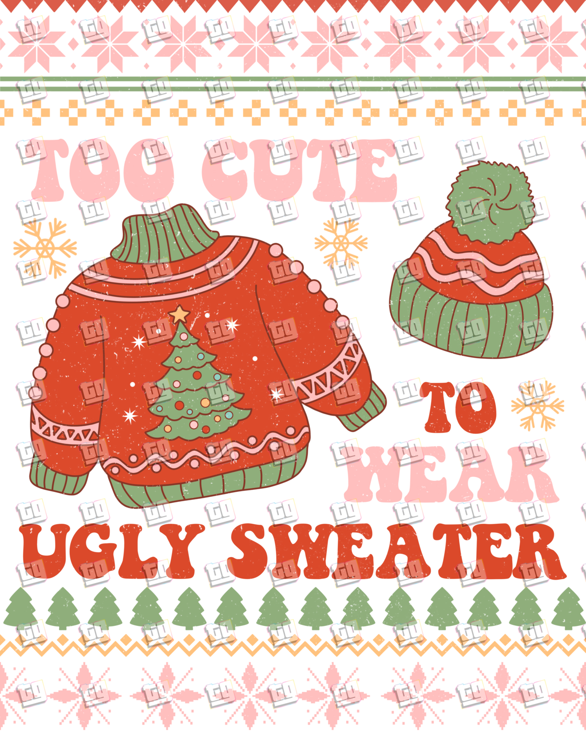 Retro Too Cute To Wear Ugly Sweater (Ugly Christmas Sweater) - Holidays - DTF Transfer