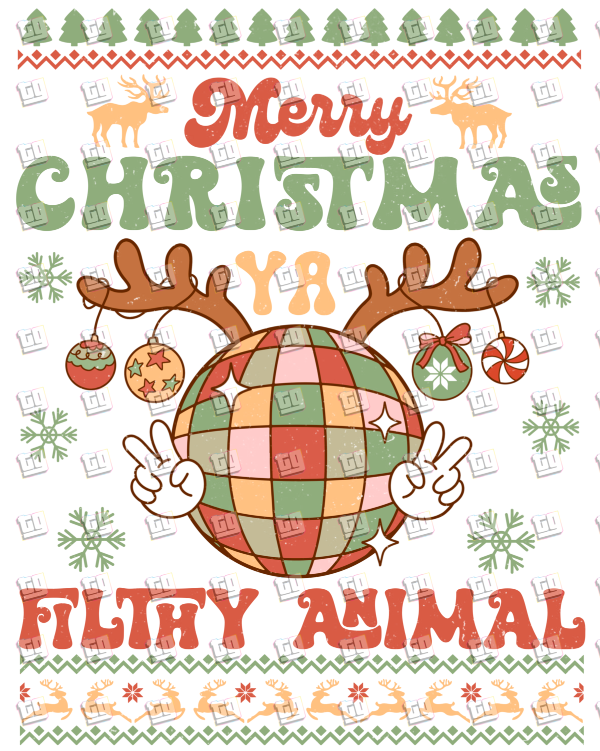 Retro Merry Christmas Ya Filthy Animal (Ugly Christmas Sweater) - Holidays - DTF Transfer