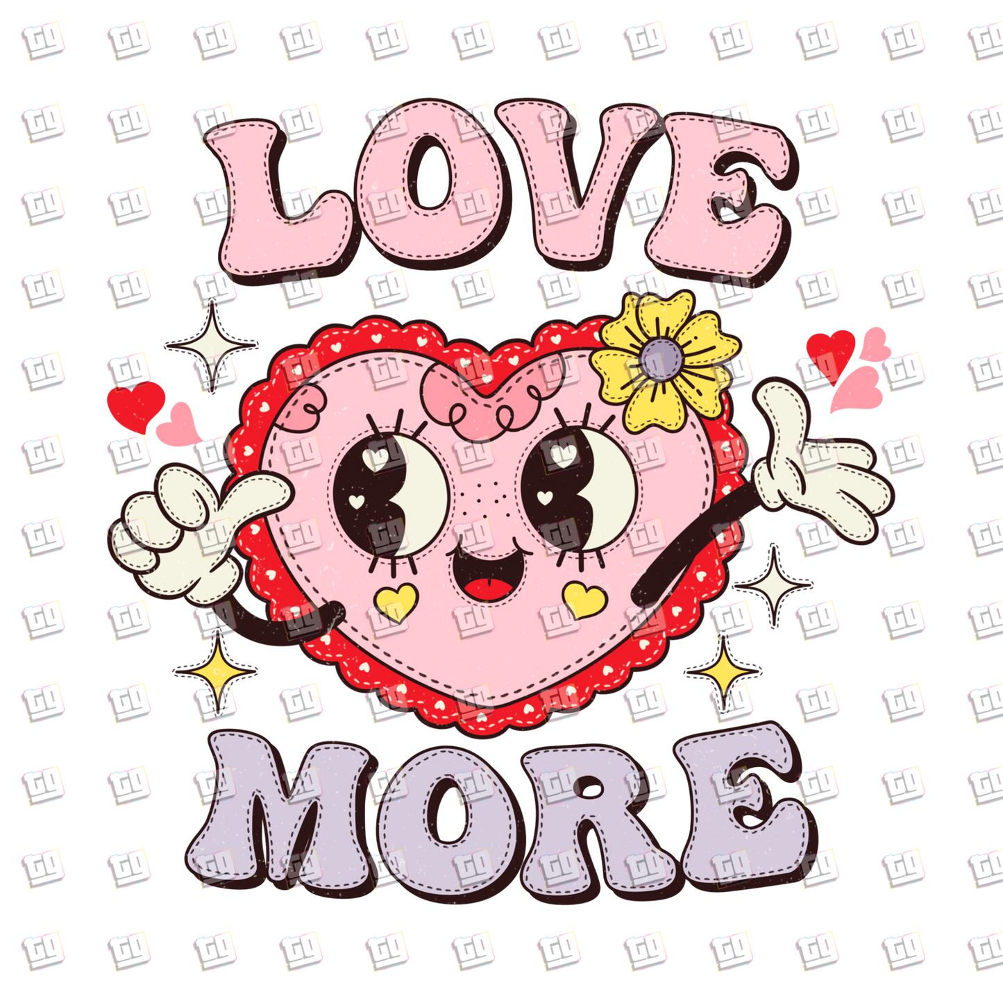 Love More Retro Heart - Valentines - DTF Transfer