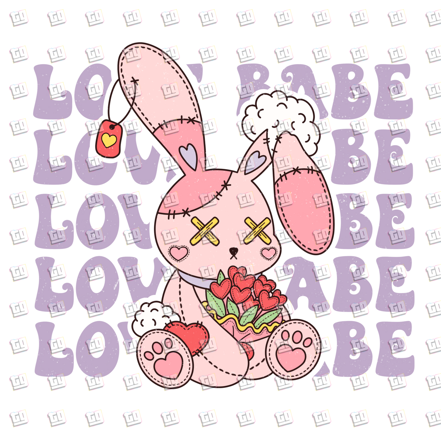 Love babe (retro, Stuffed Bunny) - Valentines - DTF Transfer