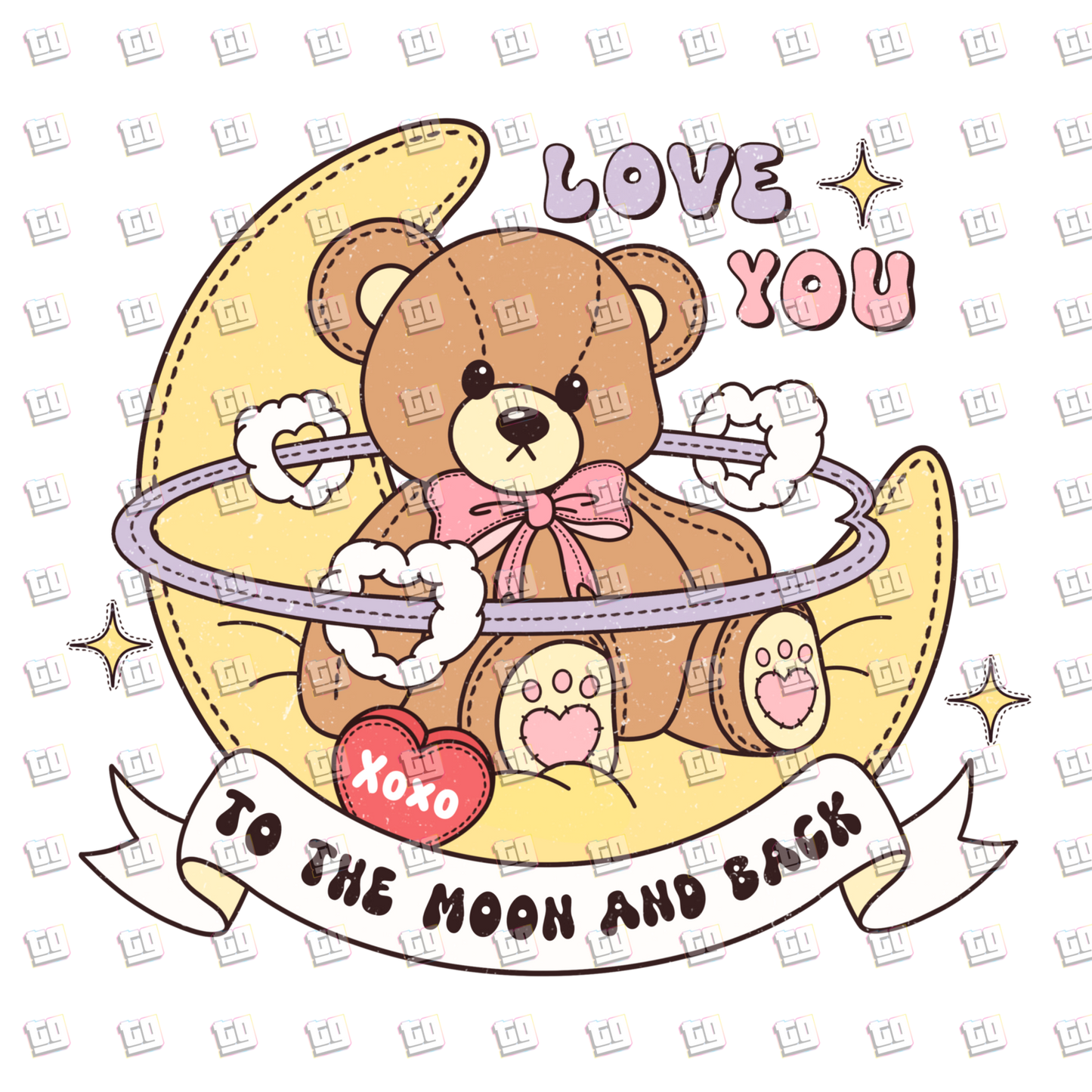 Love You To The Moon And Back (Retro Stitched)- Valentines - DTF Transfer