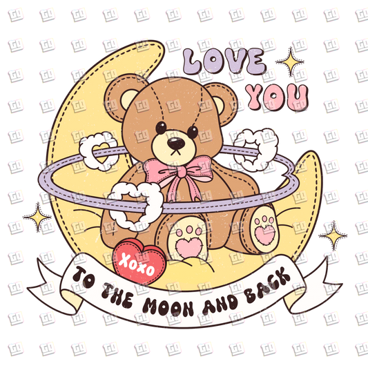 Love You To The Moon And Back (Retro Stitched)- Valentines - DTF Transfer