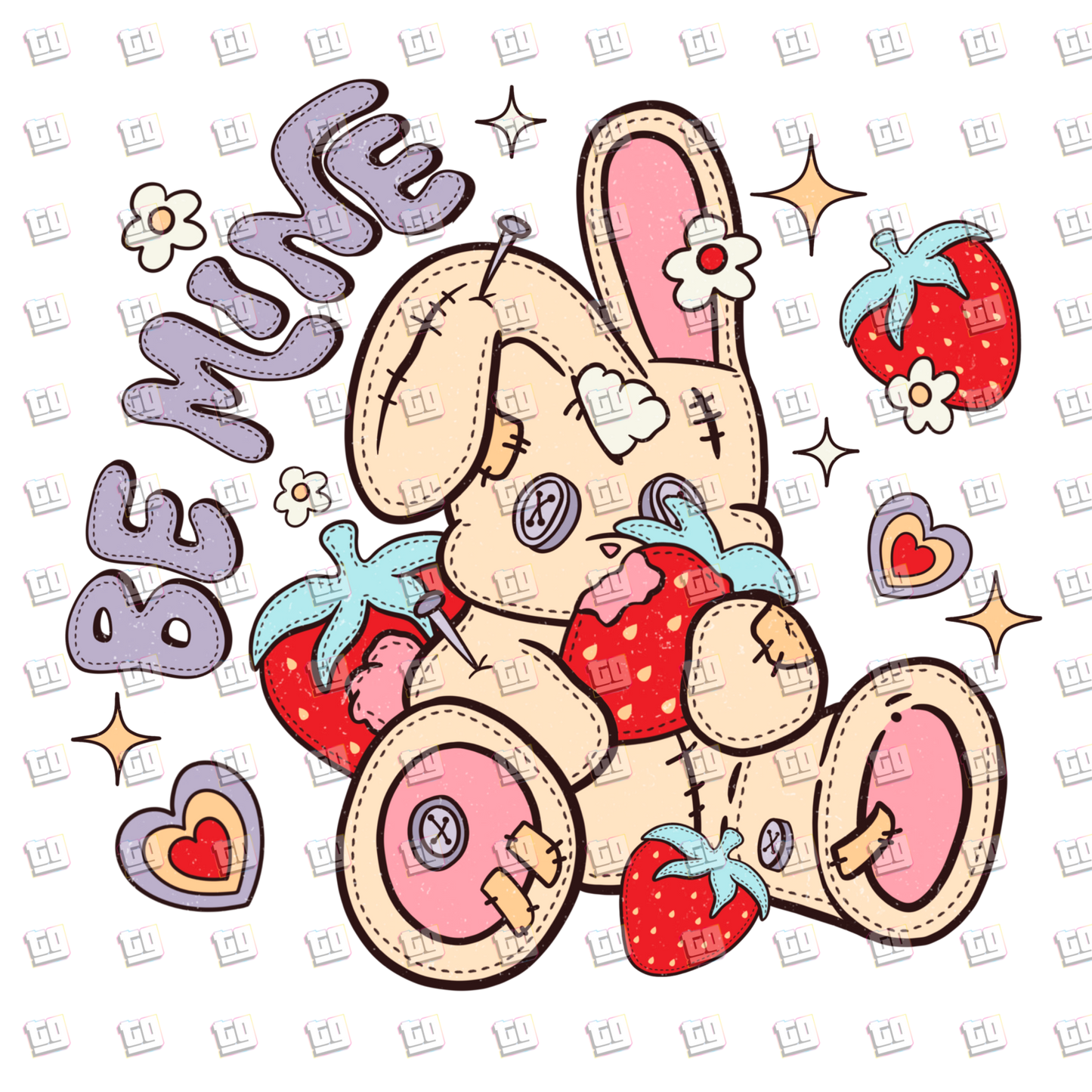 Be Mine Stuffed Bunny (Retro Stitched)- Valentines - DTF Transfer