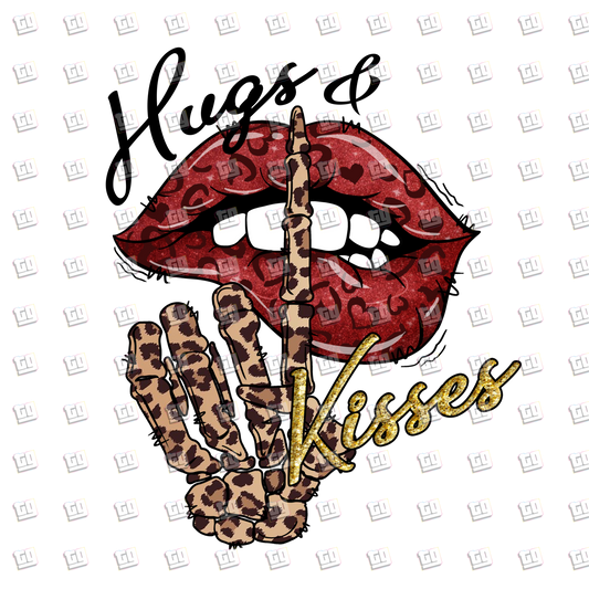 Hugs and Kisses Lips Skeleton Leopard hands - Valentines - DTF Transfer