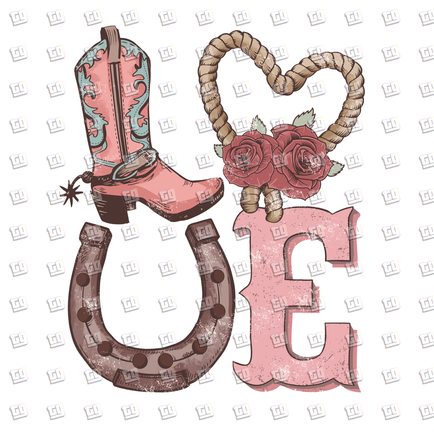 Love Horseshoe  Boot- Valentines - DTF Transfer