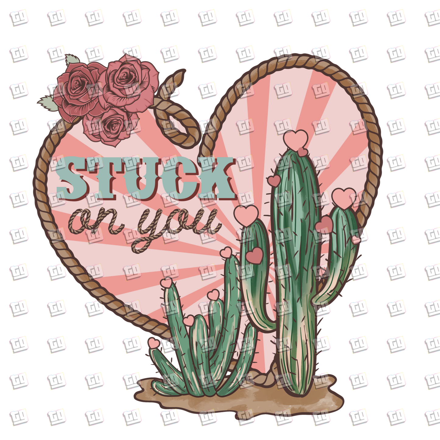 Stuck On You Heart Lasso Cowgirl - Valentines - DTF Transfer