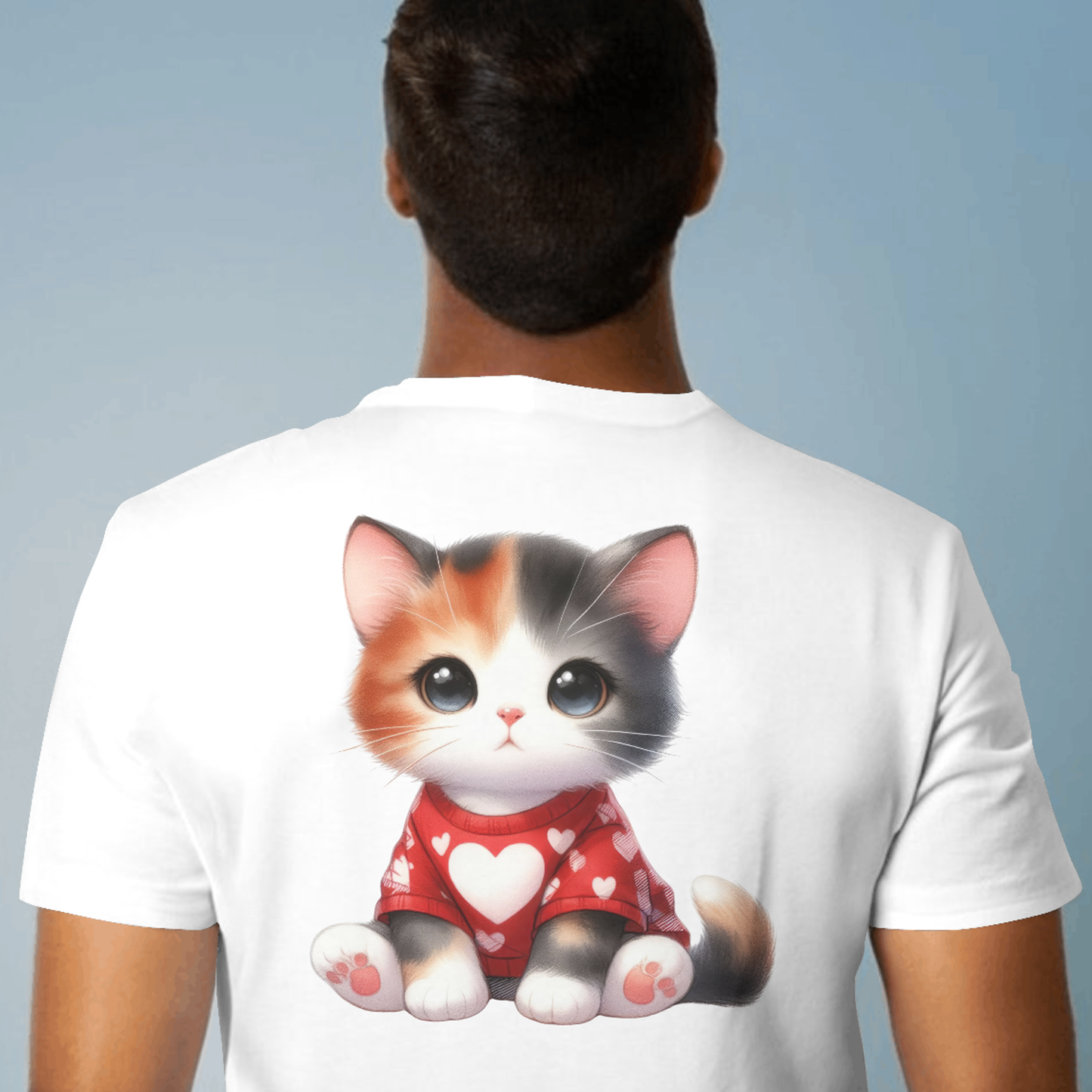 Golden Black Kitten With Red Heart Sweater - Valentines - DTF Transfer